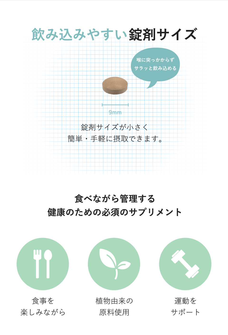錠剤サイズが小さく簡単・手軽に摂取できます