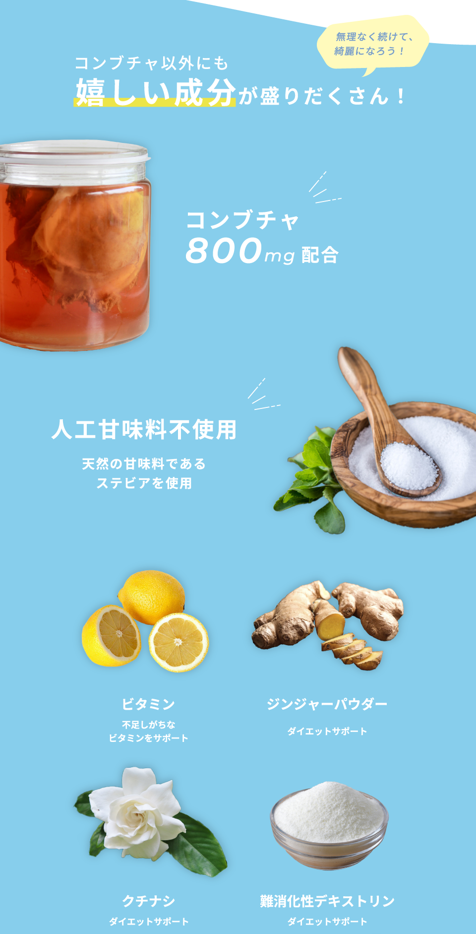 コンブチャ以外にも嬉しい成分が盛りだくさん！